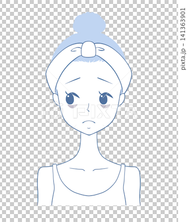 An illustration of a woman troubled by dark circles under her eyes. An illustration of a woman troubled by dark circles under her eyes. 141363901