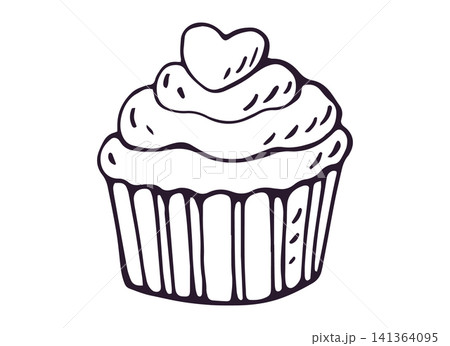 Cupcake with Heart Topping Hand Drawn Doodle Clipart Cupcake with Heart Topping Hand Drawn Doodle Clipart 141364095