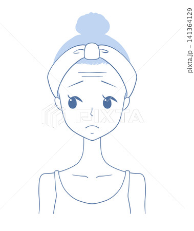 おでこのシワに悩む女性のイラスト 141364129