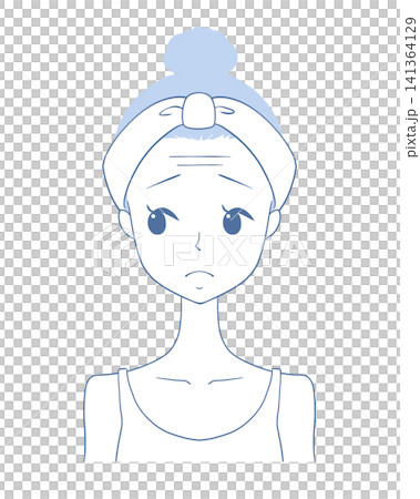 おでこのシワに悩む女性のイラスト 141364129