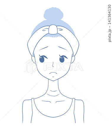 首のシワに悩む女性のイラスト 首のシワに悩む女性のイラスト 141364130