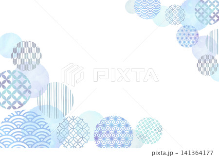 くすみブルーの和柄円　水彩風背景イラスト 141364177