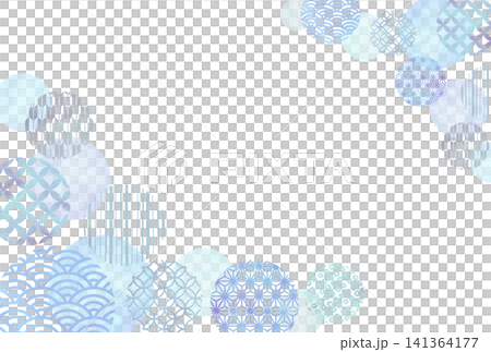 くすみブルーの和柄円　水彩風背景イラスト 141364177