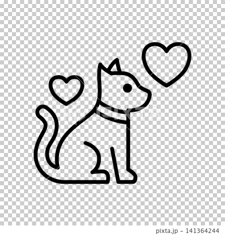 An outline icon of a cute domestic pet (dog/cat) sitting proudly with floating hearts nearby. Represents animal-assisted therapy, the comfort of emotional support animals (ESA), reducing anxiety throu An outline icon of a cute domestic pet (dog/cat) sitting proudly with floating hearts nearby. Represents animal-assisted therapy, the comfort of emotional support animals (ESA), reducing anxiety throu 141364244