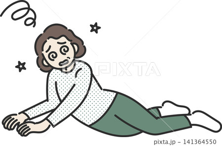 めまいで倒れる高齢の女性のイラスト めまいで倒れる高齢の女性のイラスト 141364550