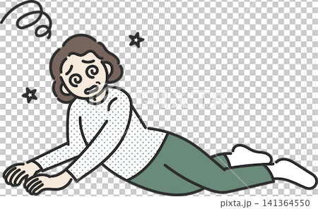 めまいで倒れる高齢の女性のイラスト めまいで倒れる高齢の女性のイラスト 141364550