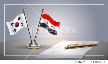 Small national flag of South Korea and Syria flag Relation, Template Vector Illustration Small national flag of South Korea and Syria flag Relation, Template Vector Illustration 141365724