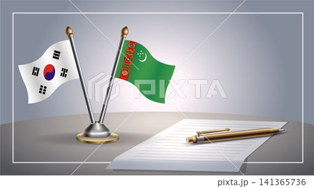 Small national flag of South Korea and Turkmenistan flag Relation, Template Vector Illustration Small national flag of South Korea and Turkmenistan flag Relation, Template Vector Illustration 141365736