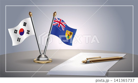 Small national flag of South Korea and Turk and Caicos flag Relation, Template Vector Illustration 141365737