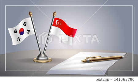 Small national flag of South Korea and Singapore flag Relation, Template Vector Illustration 141365790