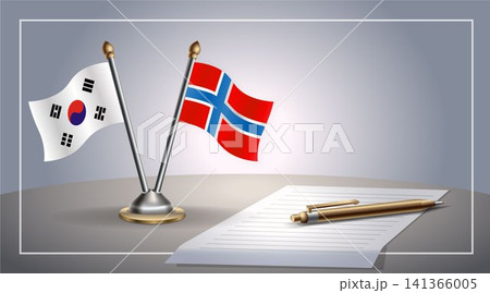 Small national flag of South Korea and Norway flag Relation, Template Vector Illustration 141366005