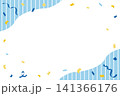 中央余白_キャンペーンセール背景 飛び出すくるくる青リボンと紙吹雪の青色フレーム飾り枠 横サイズ 141366176
