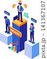 Isometric Personal Branding Competition with Leader on The Highest Podium 141367107