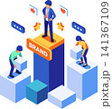 Isometric Personal Branding with a Leader Standing on Podium 141367109