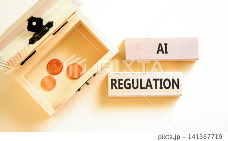 AI regulation symbol. Concept words AI artificial intelligence regulation on beautiful wooden blocks. Beautiful white background. Business AI artificial intelligence regulation concept. Copy space. AI regulation symbol. Concept words AI artificial intelligence regulation on beautiful wooden blocks. Beautiful white background. Business AI artificial intelligence regulation concept. Copy space. 141367719