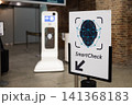 Automated biometric security kiosk and smart check sign at airport terminal 141368183