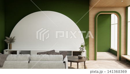Minimalist Green Living Room Interior Design have sofa modern and decoration. 3D rendering 141368369