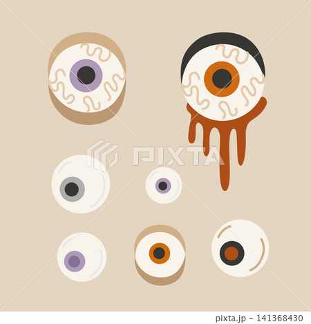 Hand-drawn Halloween bloody zombie eyeballs set for magic witch elixirs, seasonal autumn decor, packaging, special offer Hand-drawn Halloween bloody zombie eyeballs set for magic witch elixirs, seasonal autumn decor, packaging, special offer 141368430