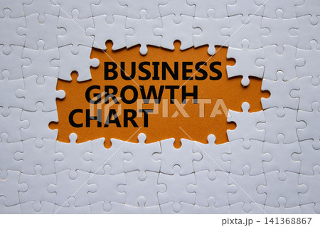Business Growth Chart symbol. White puzzle with words Business Growth Chart. Beautiful orange background. Business concept. Copy space. 141368867