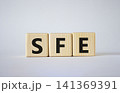 SFE - Sales Force Effectiveness. Wooden cubes with word SFE. Beautiful white background. Business and Sales Force Effectiveness concept. Copy space. 141369391