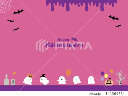 かわいいおばけとお墓のハロウィンフレーム・背景イラスト かわいいおばけとお墓のハロウィンフレーム・背景イラスト 141369754