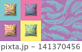Set of seamless patterns with palm leaves in pastel colors. Vector patterns for wallpaper, wrapping paper, textiles, fabrics, backgrounds. Pillows with seamless pattern of palm branches. 141370456