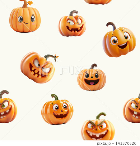 Cheerful orange Halloween pumpkin seamless background pattern 141370520