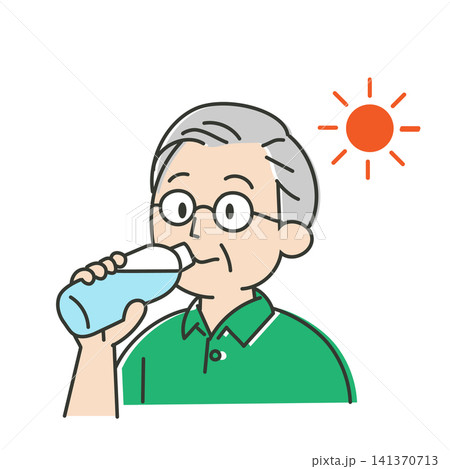 水分補給をして熱中症予防をするシニアのイラスト 水分補給をして熱中症予防をするシニアのイラスト 141370713