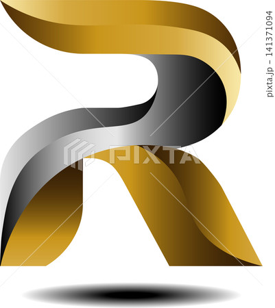 Premium luxury metallic gold and dark steel letter R initial corporate emblem design 141371094