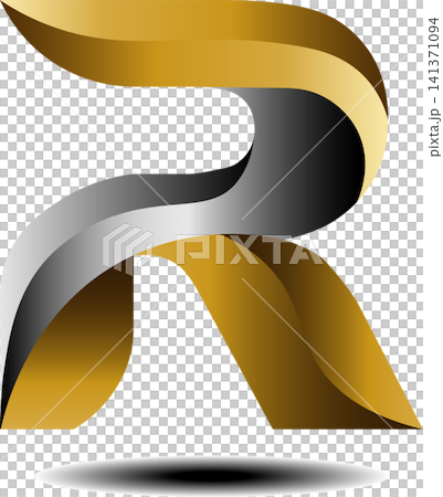 Premium luxury metallic gold and dark steel letter R initial corporate emblem design 141371094