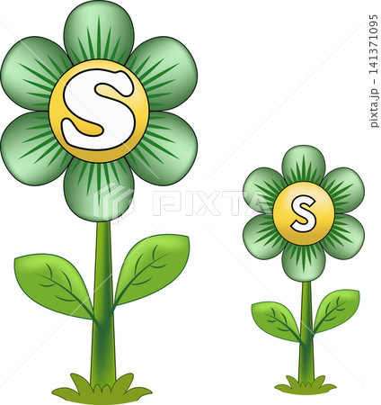 Green clover flower alphabet letter S kids literacy chart element for school textbook 141371095