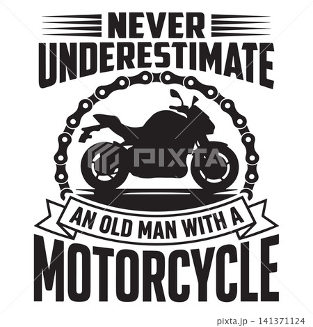 Motorcycle silhouette within a chain ring with inspirational quote for mature riders Motorcycle silhouette within a chain ring with inspirational quote for mature riders 141371124