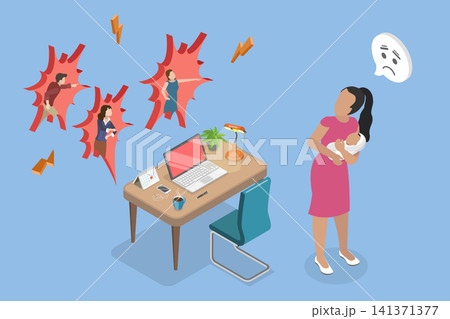 3D Isometric Flat Vector Illustration of Bullying Mom, Anxious Mother And Baby Overwhelmed By Online Criticism 3D Isometric Flat Vector Illustration of Bullying Mom, Anxious Mother And Baby Overwhelmed By Online Criticism 141371377