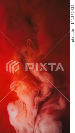Paint bang. Smoke flow. Color water burst abstract fluid blur background. White drop soft curl spray explosion in red glossy liquid. Paint bang. Smoke flow. Color water burst abstract fluid blur background. White drop soft curl spray explosion in red glossy liquid. 141371433
