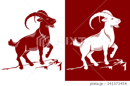 Goat Stands On A Rock Silhouette Set Goat Stands On A Rock Silhouette Set 141371454
