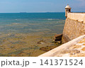 Historic fortress bastion overlooking the Atlantic Ocean in Cadiz, Andalusia, Spain 141371524