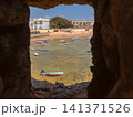 View of La Caleta Beach through fortress wall in Cadiz, Andalusia, Spain 141371526