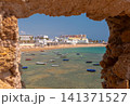 View of La Caleta Beach through fortress wall in Cadiz, Andalusia, Spain 141371527