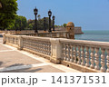 Seafront promenade and defensive bastion in Cadiz, Andalusia, Spain 141371531