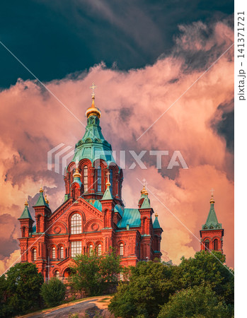 Uspenski Cathedral, Helsinki At Summer Sunny Day. Red Church In Finnish Capital, Finland Uspenski Cathedral, Helsinki At Summer Sunny Day. Red Church In Finnish Capital, Finland 141371721