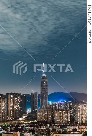 Shenzhen night skyline with illuminated skyscrapers Shenzhen night skyline with illuminated skyscrapers 141371741