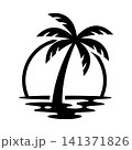 Tropical Palm Trees Sunset Island Silhouette Vector 141371826