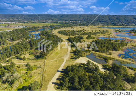 Aerial photograph of Penrith Lakes and the surrounding landscape Aerial photograph of Penrith Lakes and the surrounding landscape 141372035