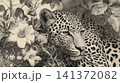 Vintage style engraving of leopard among flowers 141372082