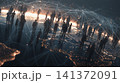 Global network connecting silhouettes of people crowd 141372091