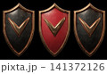 Three medieval heraldic shields with golden frames 141372126