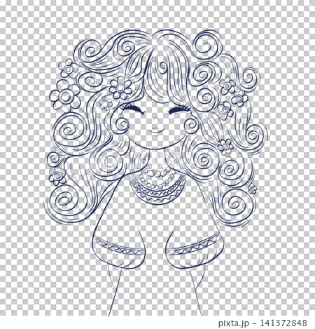 Linear illustration of a girl character Linear illustration of a girl character 141372848