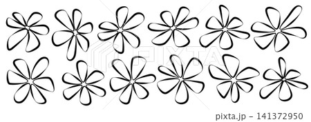 Simple grunge flower icon set, abstract floral seamless pattern 141372950