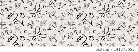 Simple doodle flowers seamless pattern 141373055
