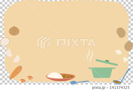 咖哩飯和蔬菜的可愛插畫相框素材 141374325
